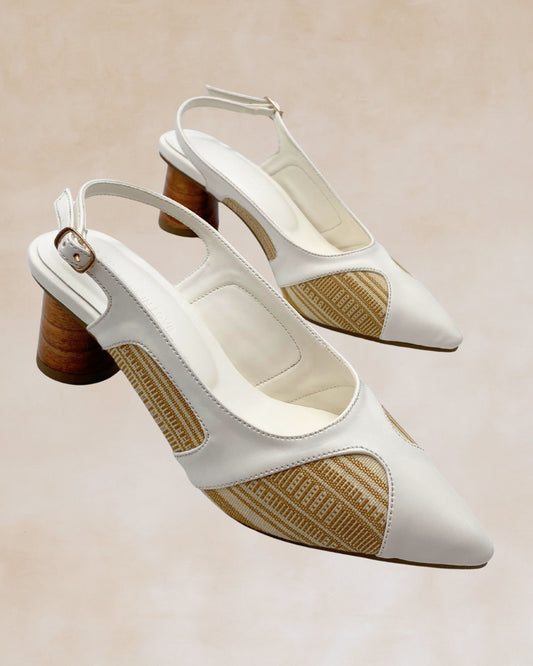 Adah | White Woven Slingback Heels