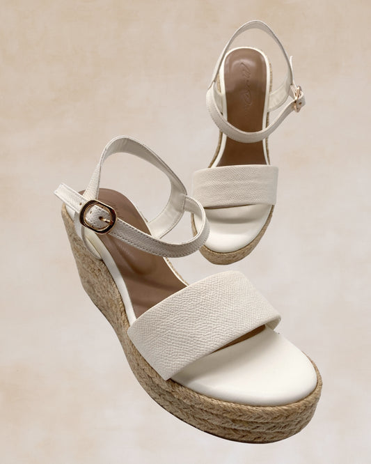 Micah | White Abaca Wedge Sandals