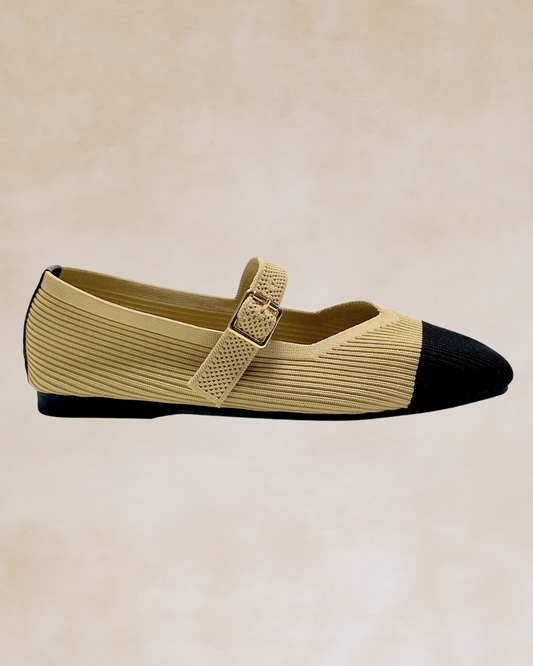 Cleopatra | Beige-Black Knit Ballet Flats