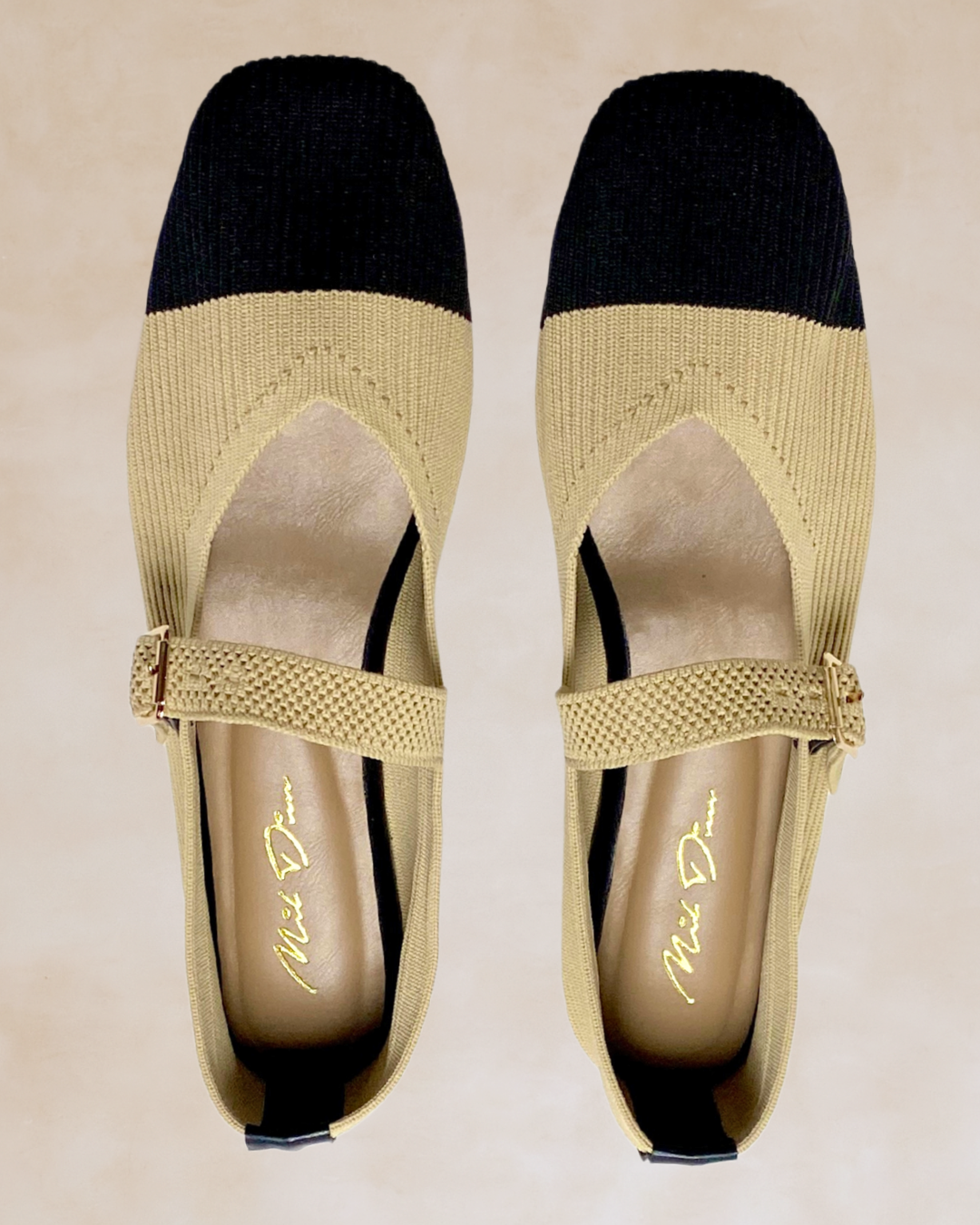 Cleopatra | Beige-Black Knit Ballet Flats