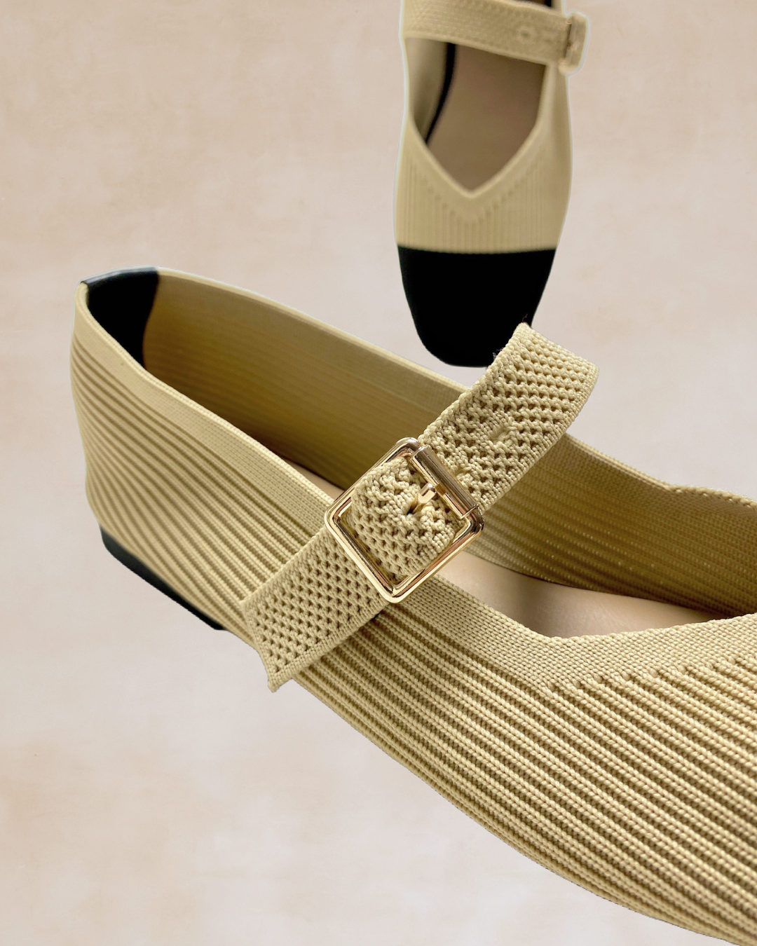Cleopatra | Beige-Black Knit Ballet Flats