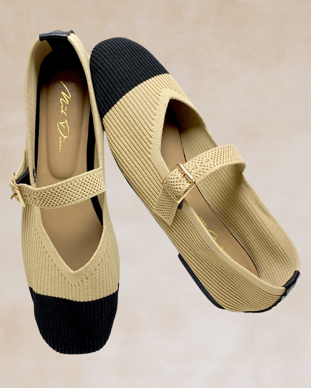 Cleopatra | Beige-Black Knit Ballet Flats