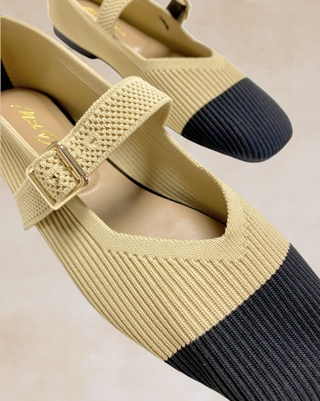 Cleopatra | Beige-Black Knit Ballet Flats