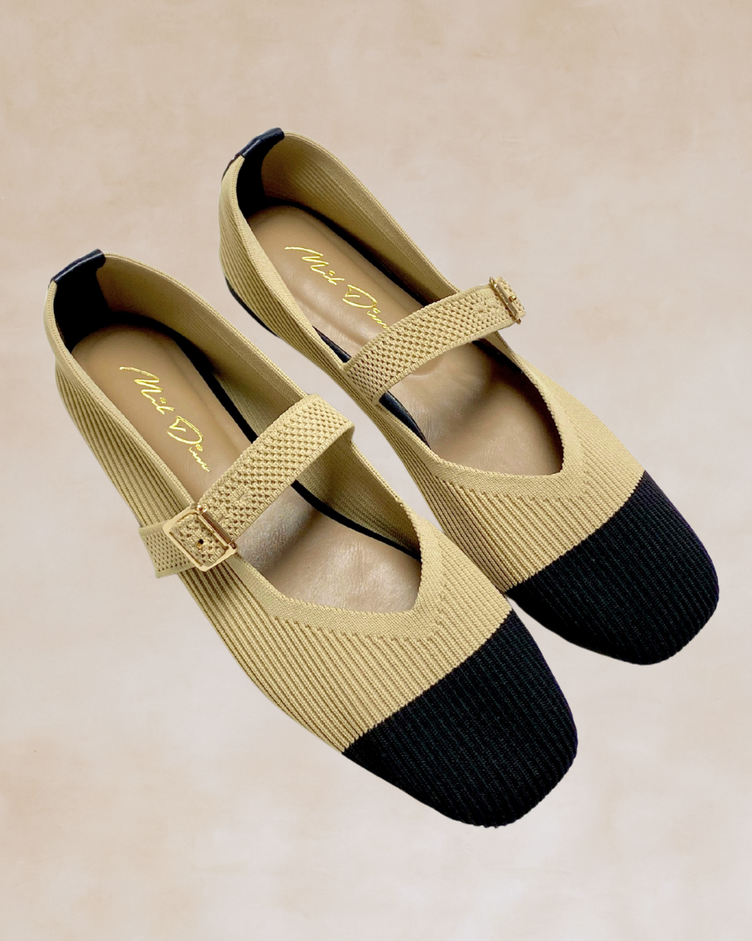 Cleopatra | Beige-Black Knit Ballet Flats