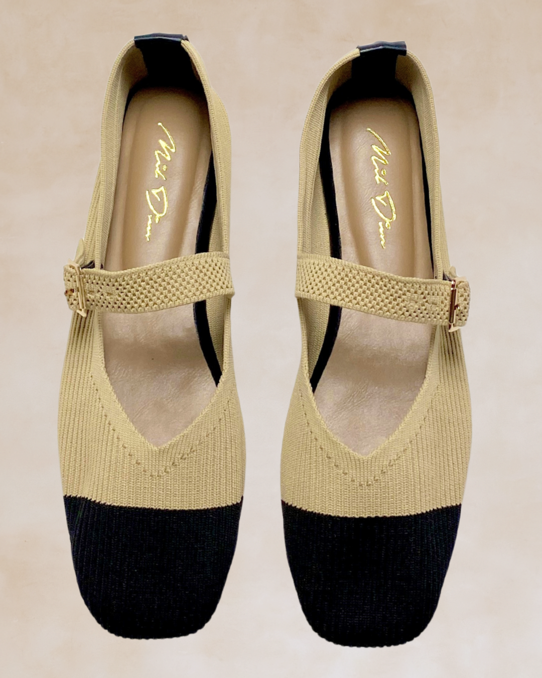 Cleopatra | Beige-Black Knit Ballet Flats