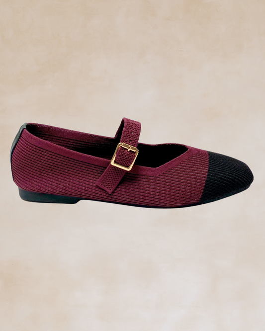 Cleopatra | Maroon-Black Knit Ballet Flats