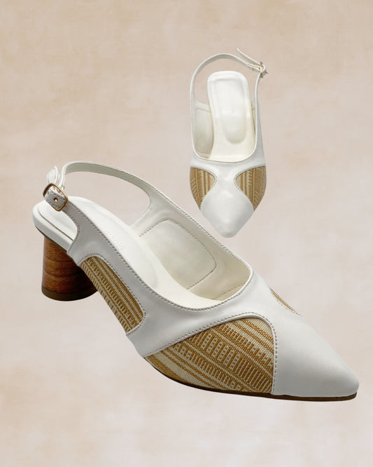 Adah | White Woven Slingback Heels
