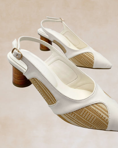 Adah | White Woven Slingback Heels