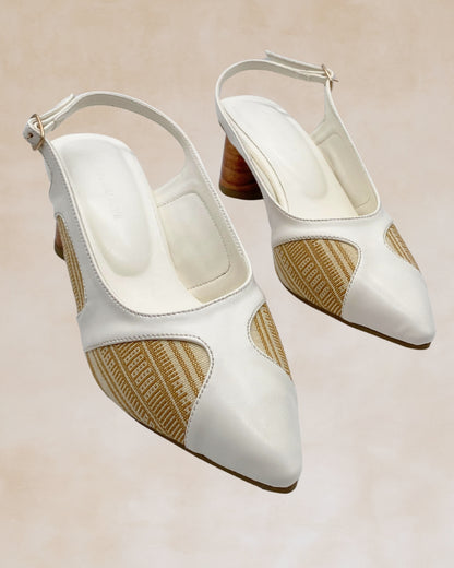 Adah | White Woven Slingback Heels