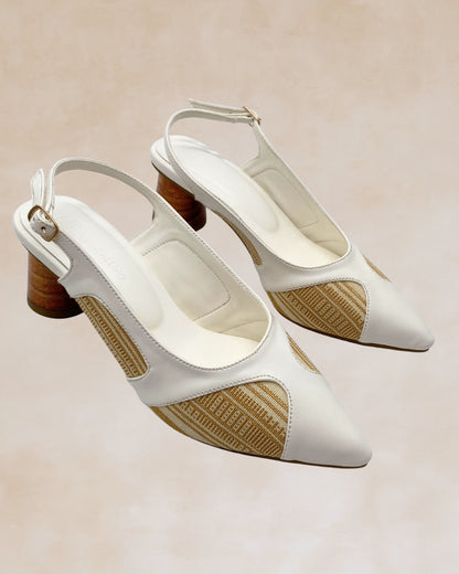 Adah | White Woven Slingback Heels