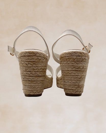 Micah | White Abaca Wedge Sandals