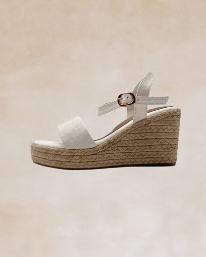 Micah | White Abaca Wedge Sandals