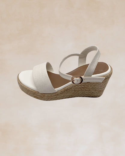 Micah | White Abaca Wedge Sandals