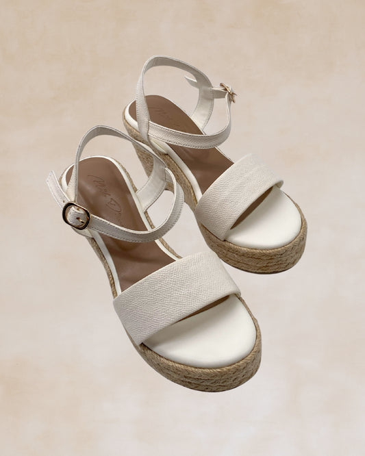 Micah | White Abaca Wedge Sandals