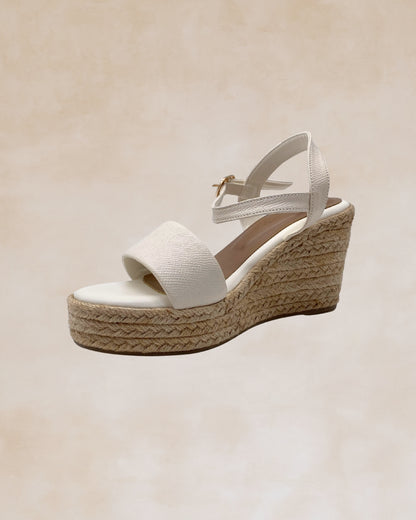 Micah | White Abaca Wedge Sandals