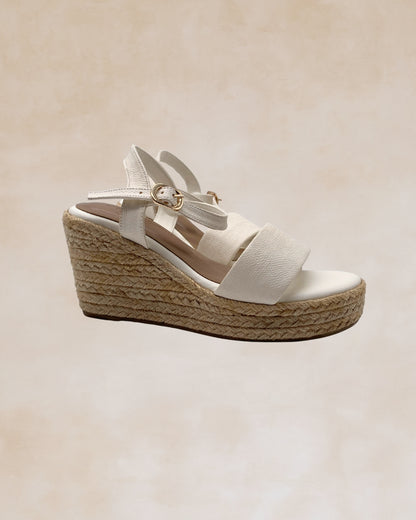 Micah | White Abaca Wedge Sandals