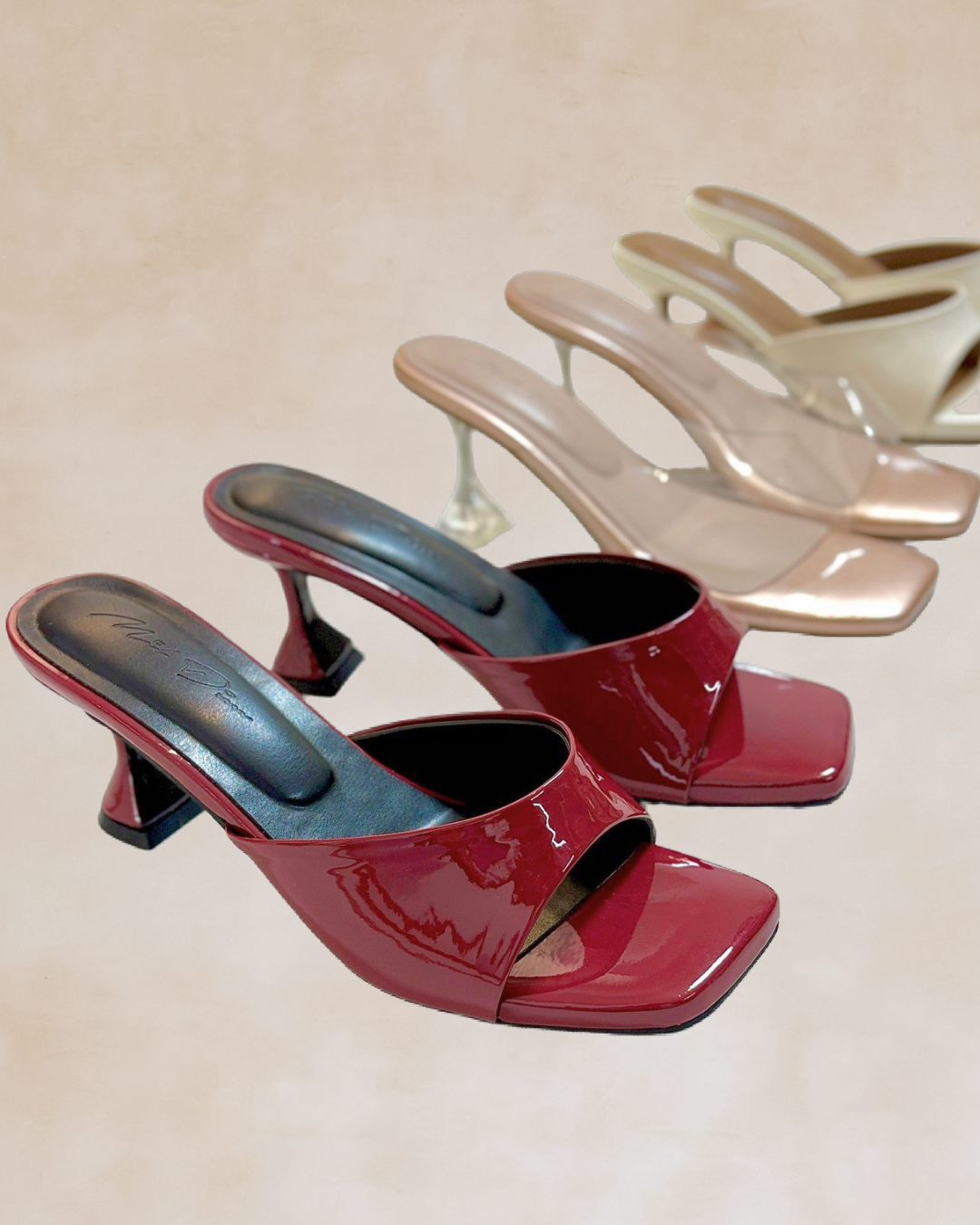 Ezra | Rose Gold & Clear Heeled Mules