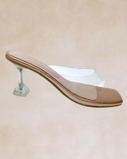 Ezra | Rose Gold & Clear Heeled Mules