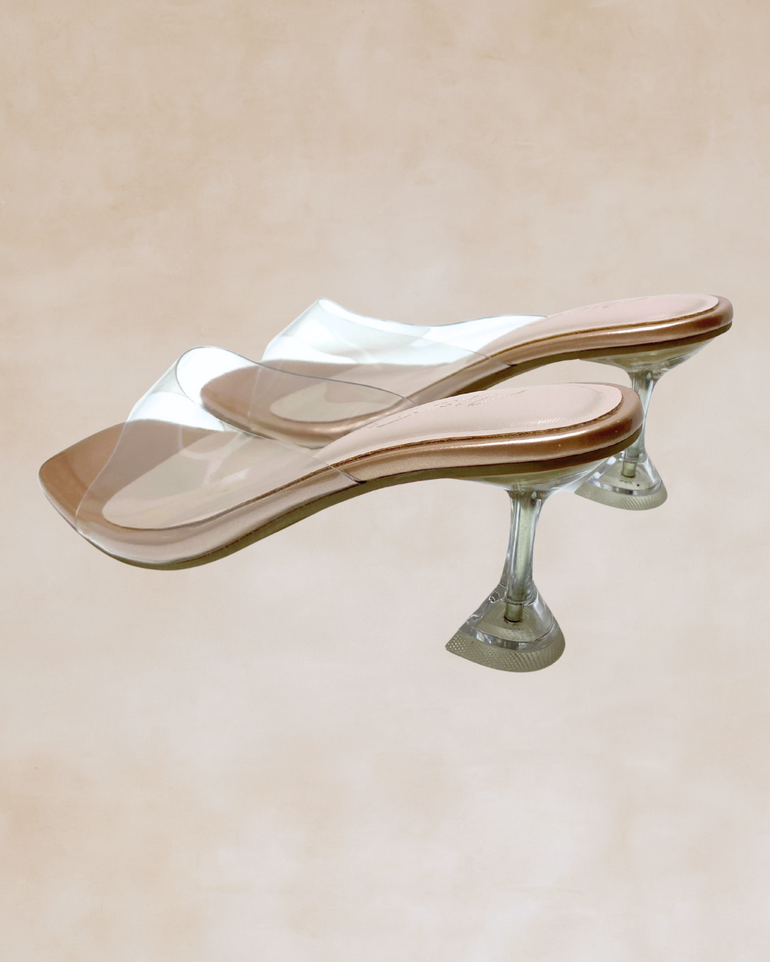 Ezra | Rose Gold & Clear Heeled Mules