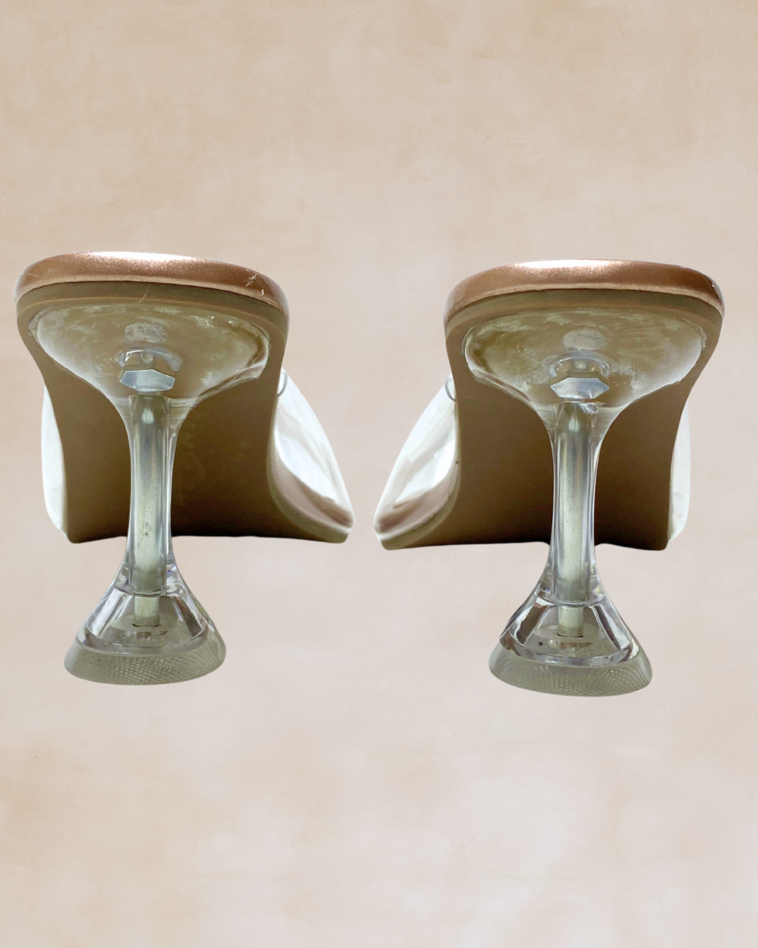 Ezra | Rose Gold & Clear Heeled Mules
