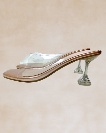 Ezra | Rose Gold & Clear Heeled Mules
