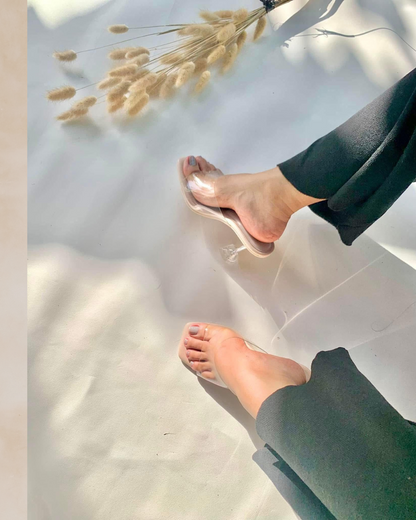 Ezra | Rose Gold & Clear Heeled Mules