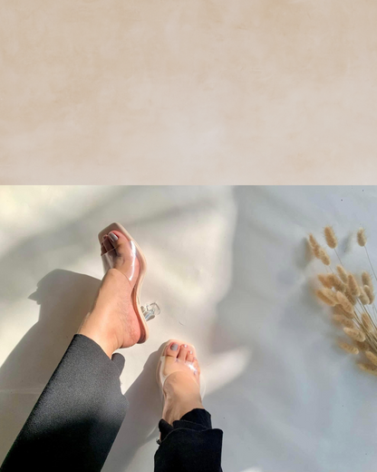 Ezra | Rose Gold & Clear Heeled Mules