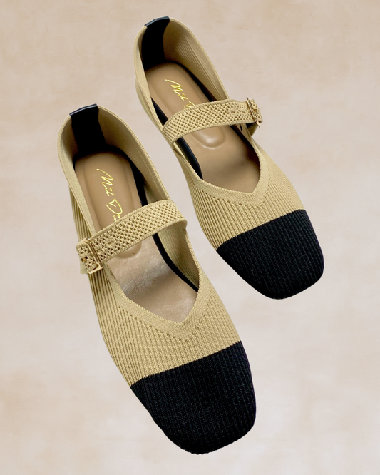 Cleopatra | Beige-Black Knit Ballet Flats