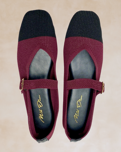 Cleopatra | Maroon-Black Knit Ballet Flats