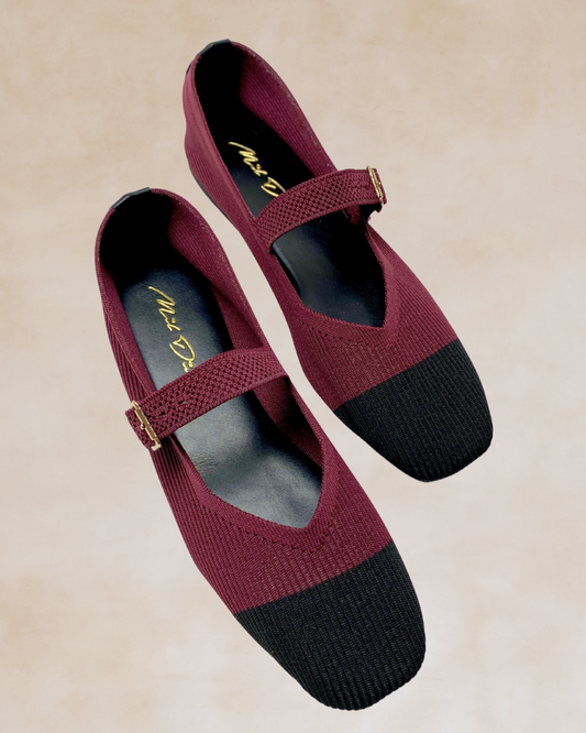 Cleopatra | Maroon-Black Knit Ballet Flats