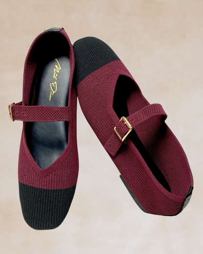 Cleopatra | Maroon-Black Knit Ballet Flats