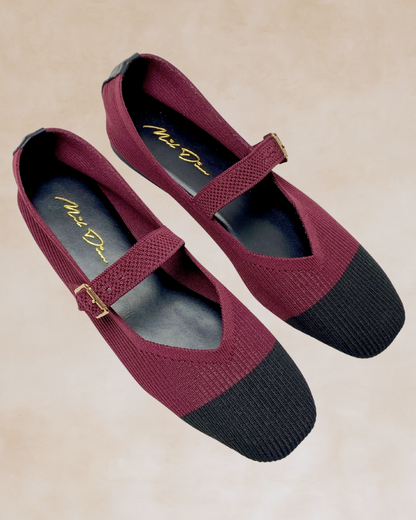 Cleopatra | Maroon-Black Knit Ballet Flats