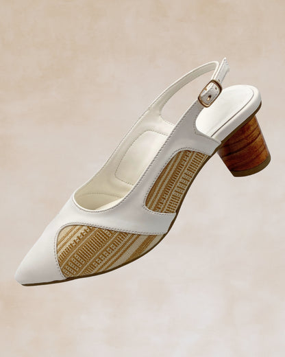Adah | White Woven Slingback Heels