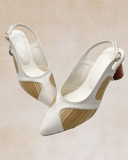 Adah | White Woven Slingback Heels