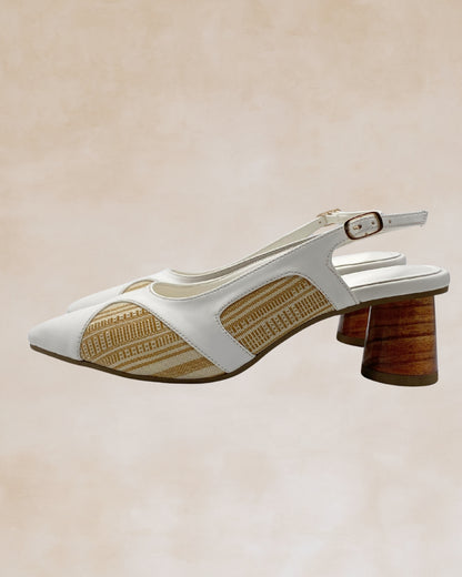 Adah | White Woven Slingback Heels