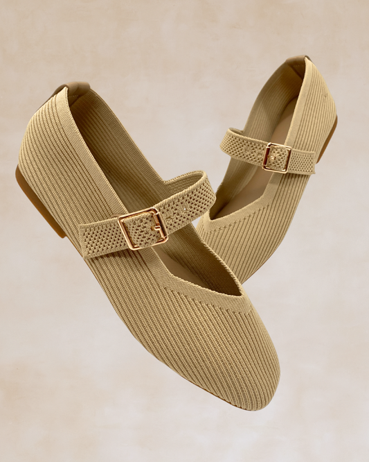 Cleopatra | Beige Knit Ballet Flats