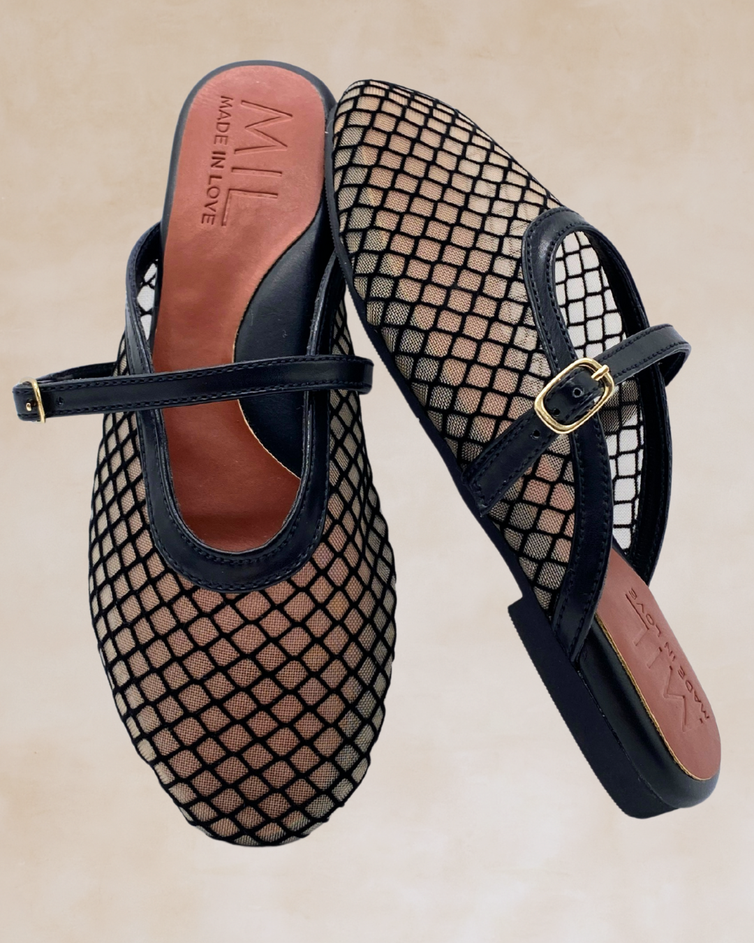 Hiraya Noir Mesh & Tan Mules