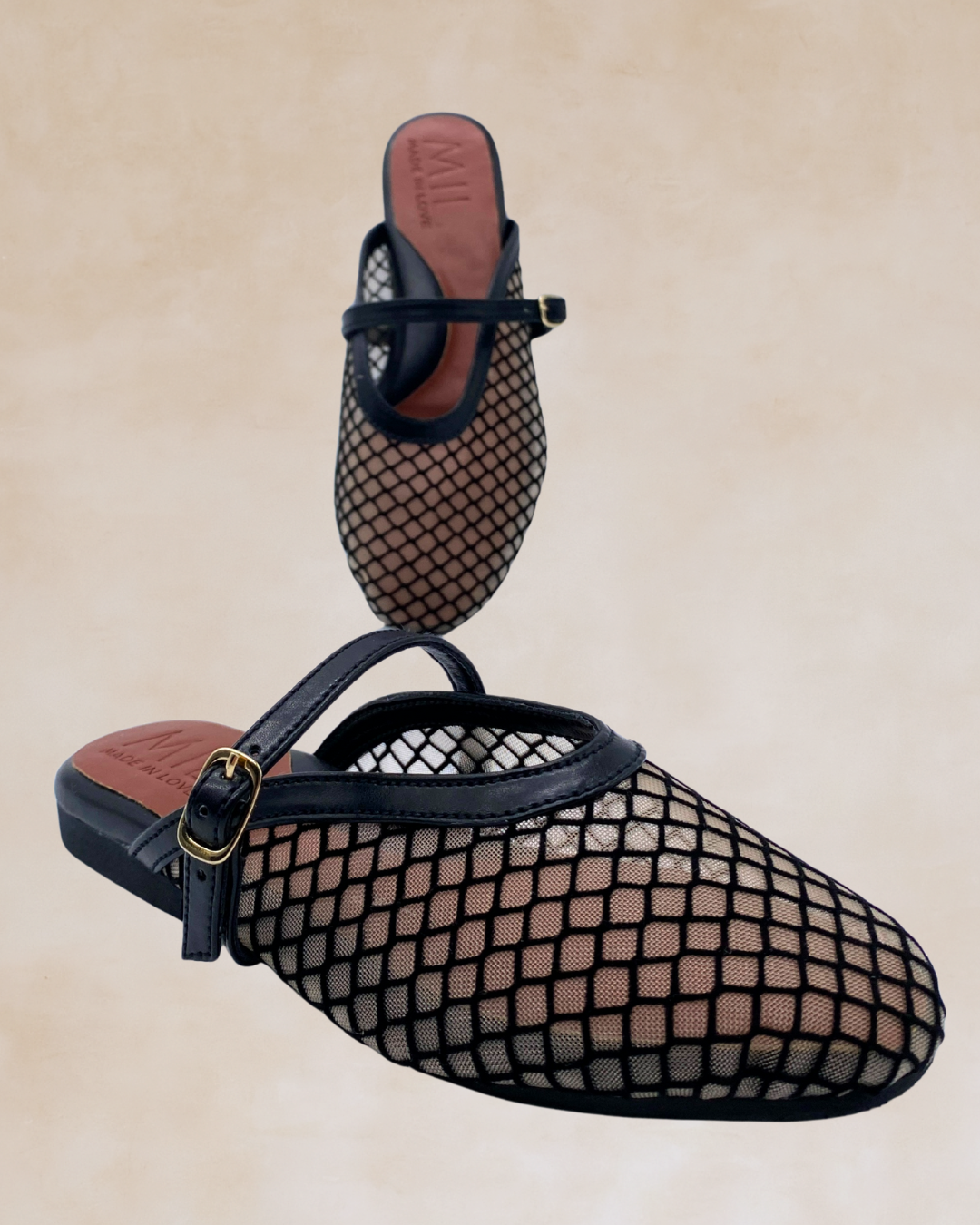 Hiraya Noir Mesh & Tan Mules