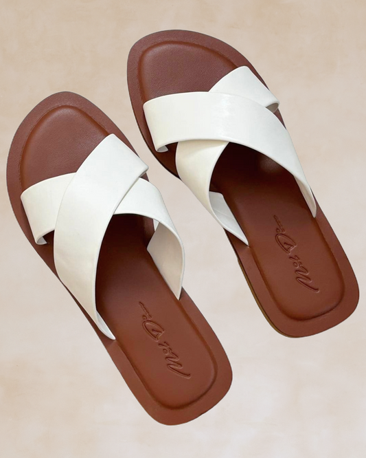 Yonah | White Criss-Cross Slide Sandals