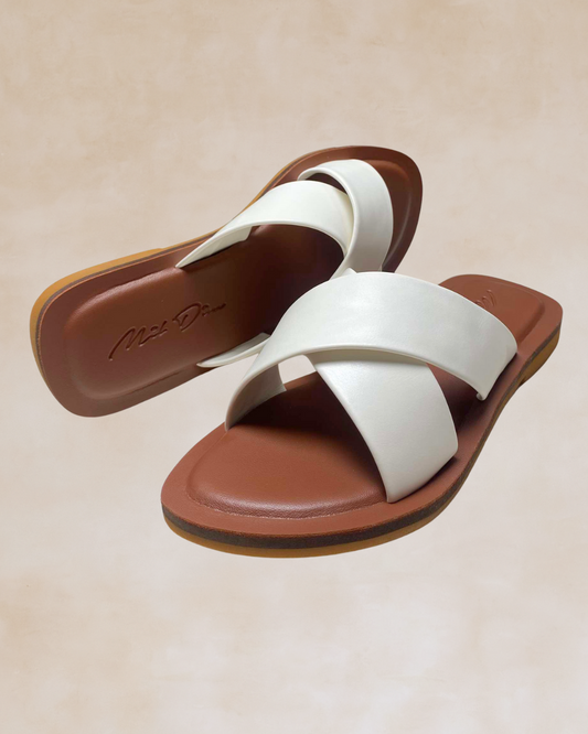 Yonah | White Criss-Cross Slide Sandals