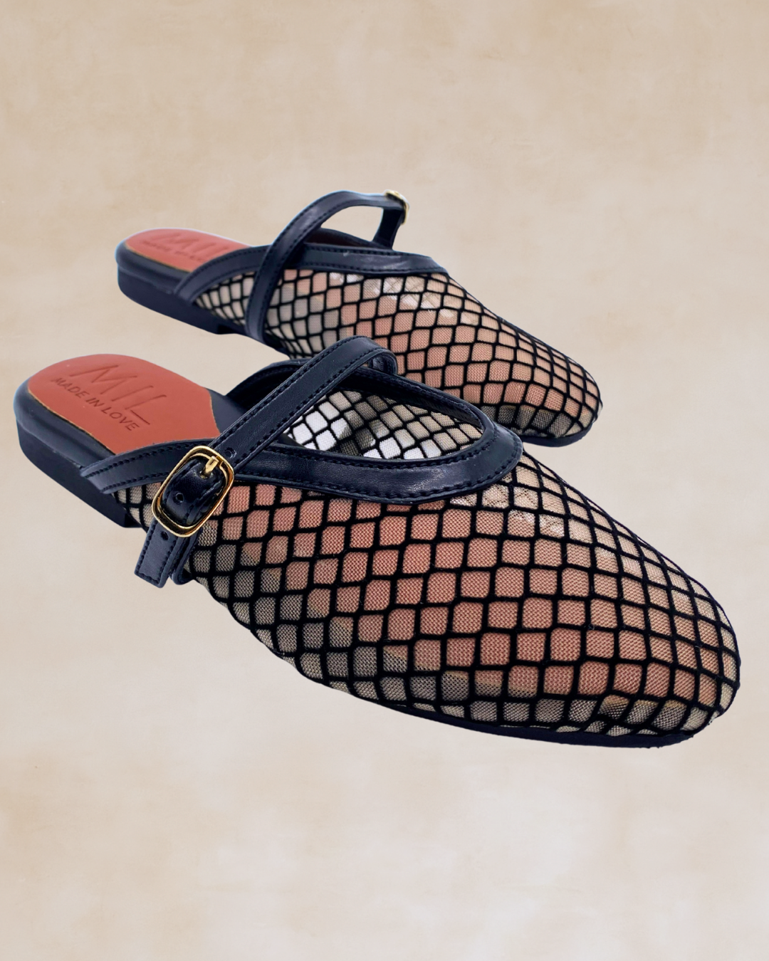 Hiraya Noir Mesh & Tan Mules