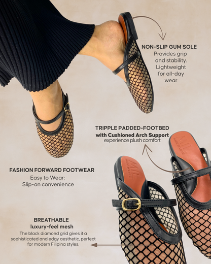 Hiraya Noir Mesh & Tan Mules