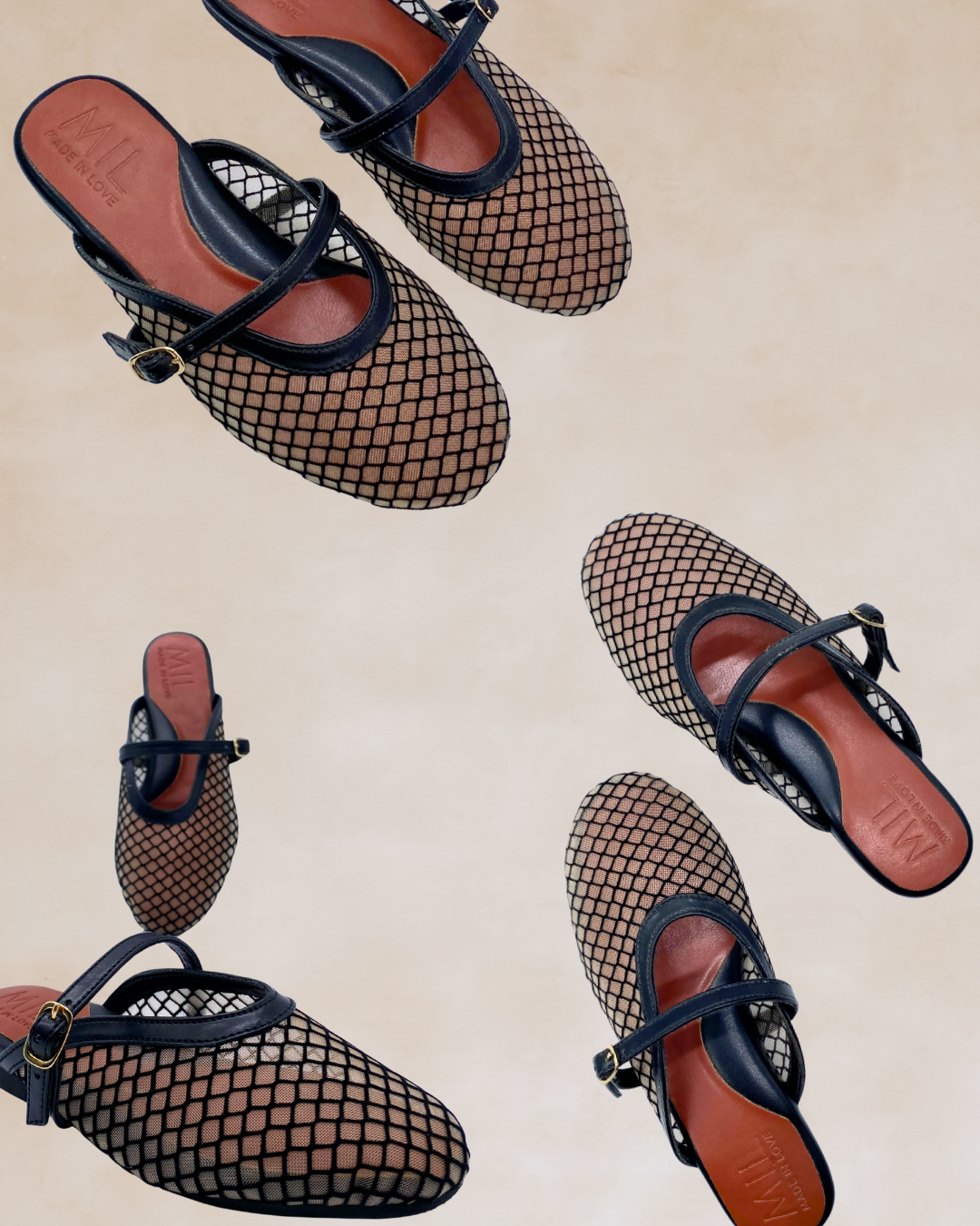 Hiraya Noir Mesh & Tan Mules